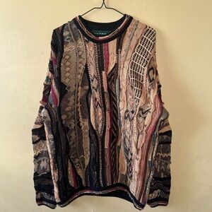 Vintage Tundra 3D Knit Earth Tone Coogi Style Artsy Knit Crewneck Sweater